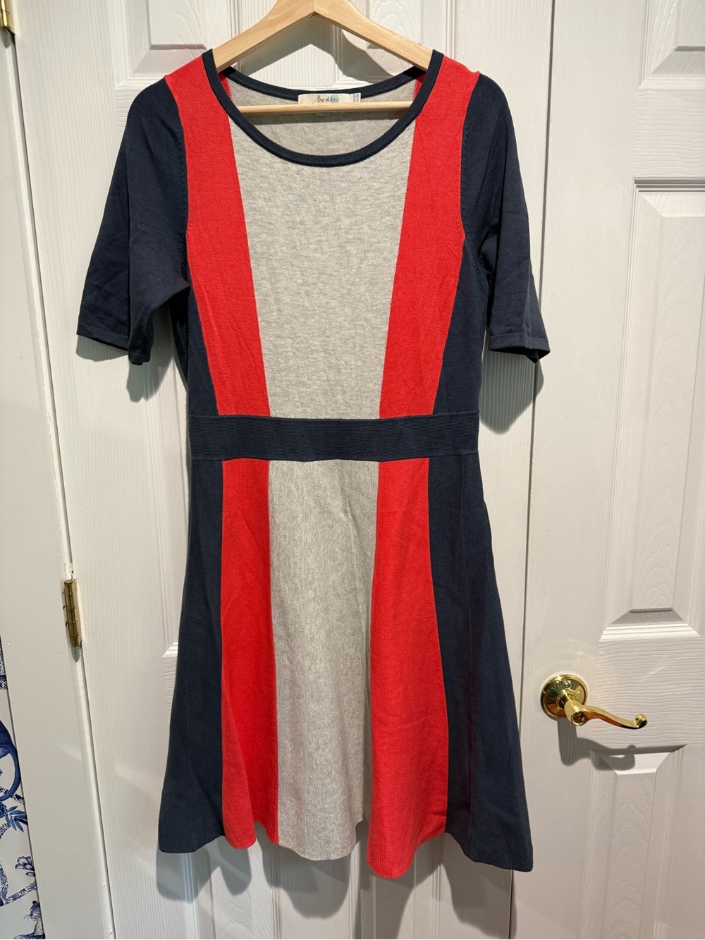 Colorblock Red, Gray & Navy Fit-and-Flare Dress knit